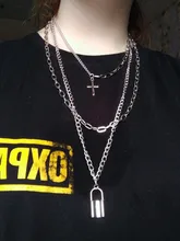 AOMU 3 unids/set Hip Hop Cadena de llave de Metal Cruz colgante de collar para las mujeres de la joyería de los hombres, regalo de moda Punk accesorios de fiesta