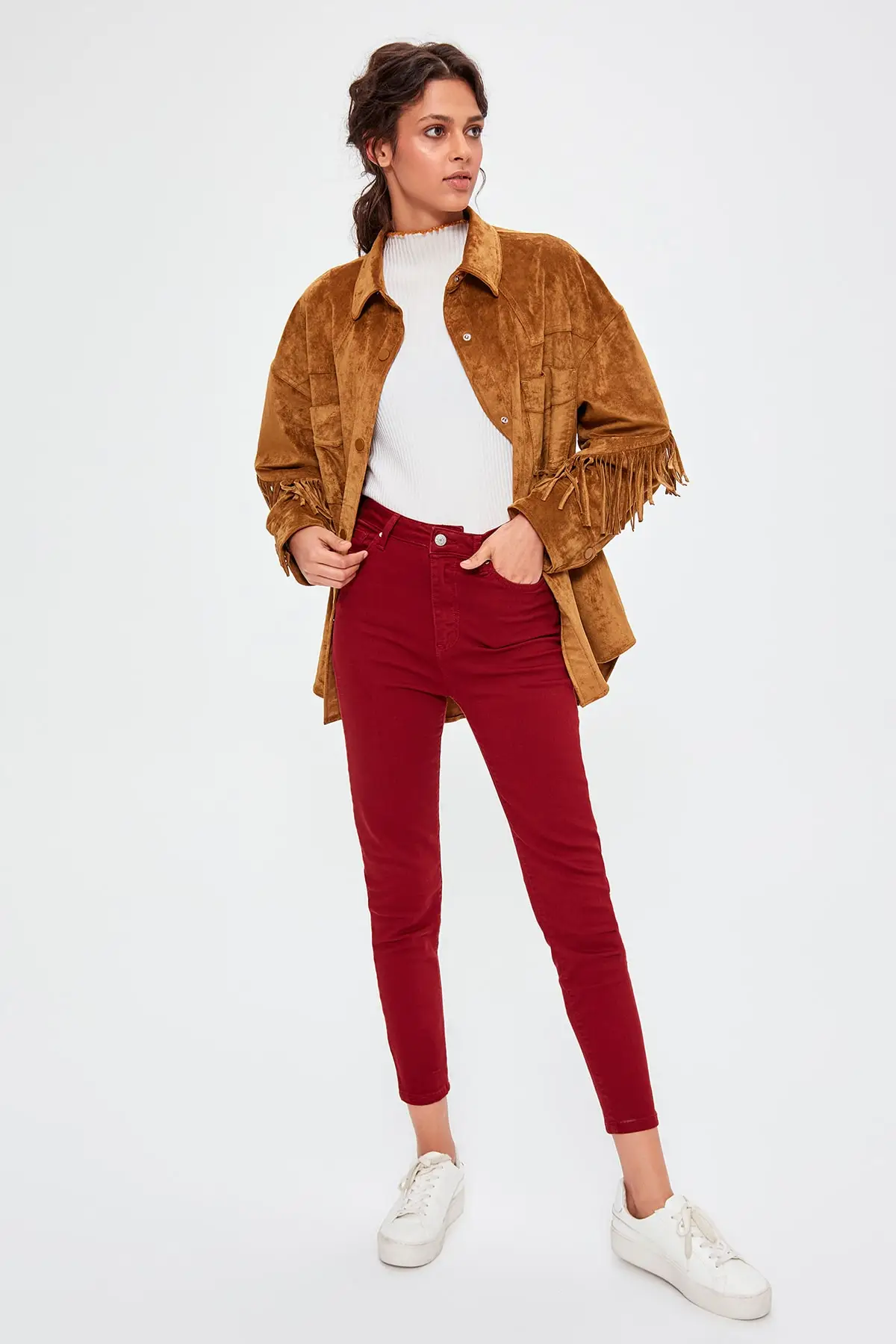 Trendyol бордовые узкие джинсы с высокой талией TWOAW20JE0245 |