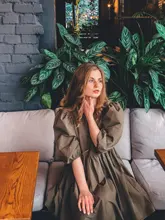 Mini Dress Lantern Short-Sleeve OOTN A-Line Pink Elegant Green Cotton Casual Women Ladies