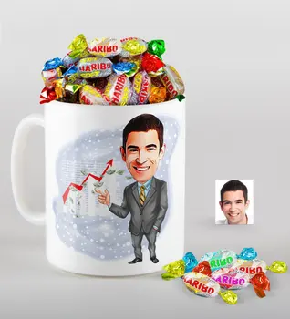 

Personalized Mr Boss Caricature Of mug And Haribo Fruitbons Candy Gift set-4