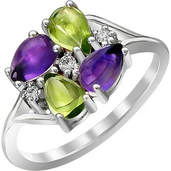 

Esthete ring with хризолитами, amethyst and cubic zirconia