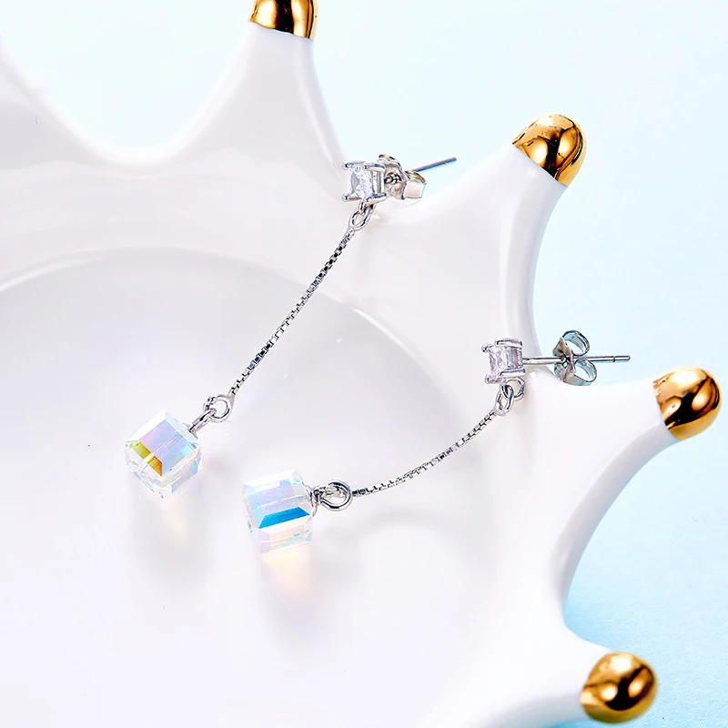 Warme Farben серьги с кристаллами Swarovski для женщин, S925 Серебряные квадратные кубические цветные Кристальные серьги-капли