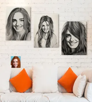 

Personalized 3'lü Women Charcoal Artistic Portrait Design Canvas Table Set 30x50cm-7