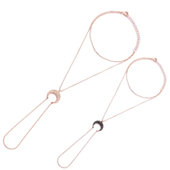 

MINT Jewelry Black Zircon And Clear Zircon Horn Slave Bracelet Charm Handmade 925 Sterling Silver Finger Bracelet