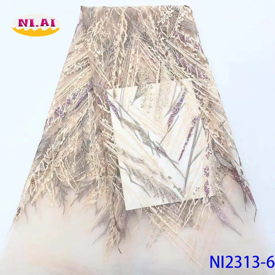 Lace Dresses New Sequin Fabric, African Wedding Materials Party Tulle Lace, Nigeria Embroidery Lace Ni2313