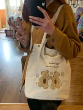 Bolso de hombro de PANA con bordado de ositos de la suerte para mujer, bolsa de lona a rayas, de tela ecológica, bolsas de compras bonitas y suaves