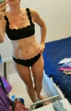 INGAGA-Bikinis de realce para mujer, traje de baño con borde festoneado, bañador de banda Negro, Bikini liso para mujer, ropa de playa 2021