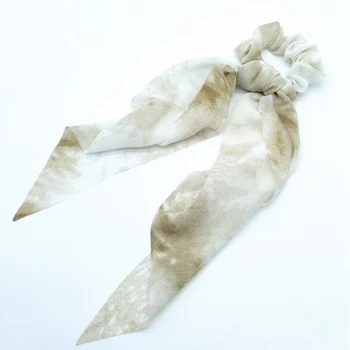 

Women's hairband with scarf a brown-white hair accessory.