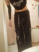 QWEEK-pantalones Cargo negros Harajuku gótico para mujer, ropa de calle gótica de pierna ancha, holgada, Pantalones blancos, moda holgada