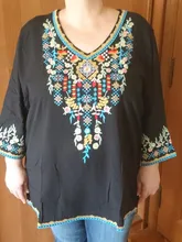 Mexican Blouse Shirts Embroidery Ethnic Boho Chic Vintage Plus-Size Floral YOSE KHALEE