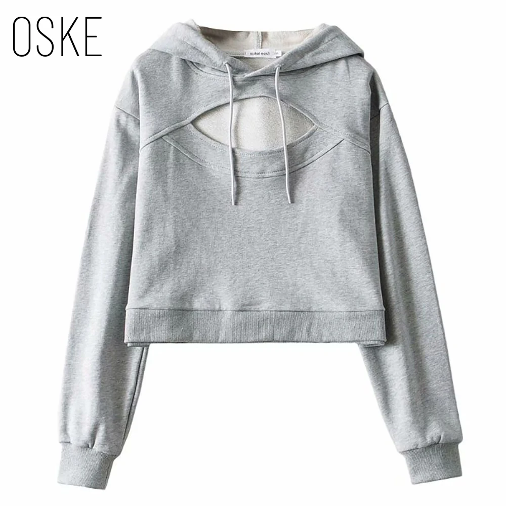 

OSKE New Fashion Sexy Hoodie Sweatshirt Chest Hollow Out Women Hoodies Individuation Cotton Hoodies For Women Comfortable Hoodie