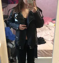 Jacket Coat Fitaylor Faux-Leather Loose Outwear Casual PU Sashes Black Tops Bf-Style