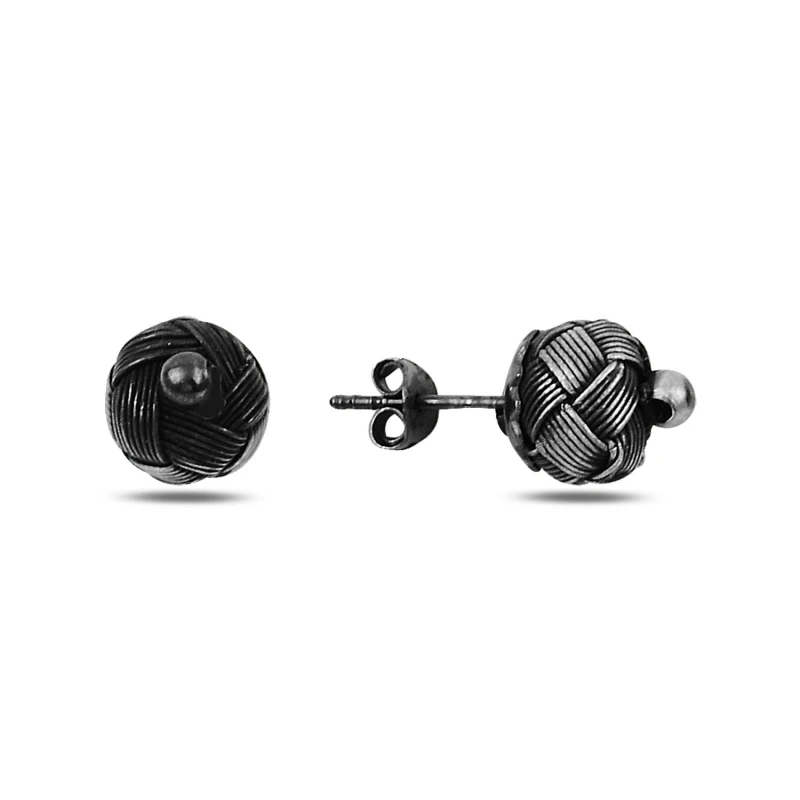 

Silver 925 Sterling Oxidized Kazaziye Hand Knitting Ball Earrings