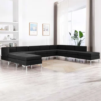 

10 PCs black fabric sofa Set sofa