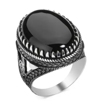

Ottoman 925 Silver Mens Ring with Large Black Onyx Stone, Handmade Ottoman Style 925k Made in Turkey, Vintage Ring Gift for him