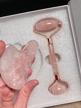 Rodillo de cuarzo rosa natural para masaje facial, rodillo para masaje facial con piedra de jade natural, adelgazante, eliminación de arrugas en cara y barbilla, herramienta para el cuidado de la belleza