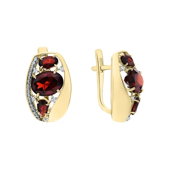

Gold earrings with cubic zirconia and Garnet sunlight sample 585