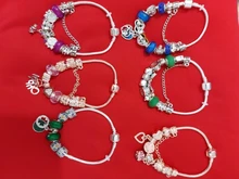 CHIELOYS-Pulseras con abalorios de estilo de dibujos animados para mujer, cuentas de cristal rosas chapadas en plata, cadena de serpiente, pulsera de marca, regalo de joyería para niños
