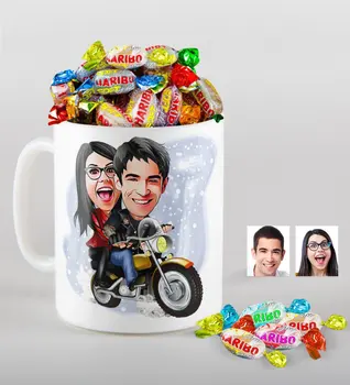 

Personalized Valentine Caricature Of mug And Haribo Candy Gift set-17 with