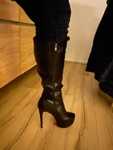 Onlymaker-Botas para mujer de tacón y plataforma cordones punta redonda, botas hasta la rodilla, calzado con tacones muy altos de 16 cm, stilettos, con cremallera