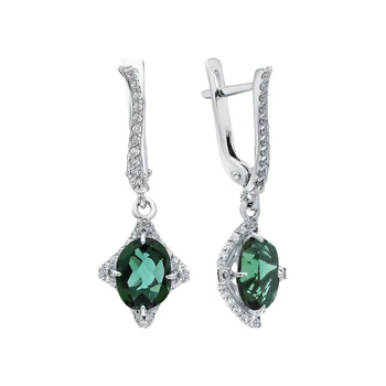 

Silver earrings with cubic zirconia and tourmaline imitation sunlight sample 925