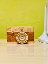 Organizador de maquillaje para el hogar, porta lápiz de madera con cámara creativa