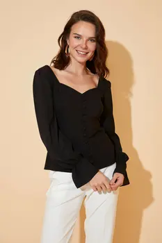 

DeFacto Woman Long Sleeve Blouse Women Casual Black Chiffon Blouse Female Long Sleeve Top Blouse-R1463AZ20SP