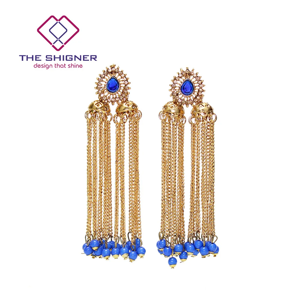 THE SHIGNER этнические индийские Золотые птичья клетка Jhumka Jhumki кисточкой Кристалл серьги индия, этно-стиль традиционные висячие серьги ювелирные изделия - Окраска металла: TSLCHN-1