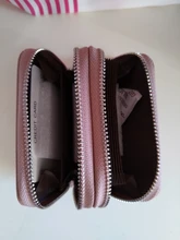 Billetera de cuero genuino Rfid con cremallera para mujer, monedero pequeño con cremallera para tarjetas