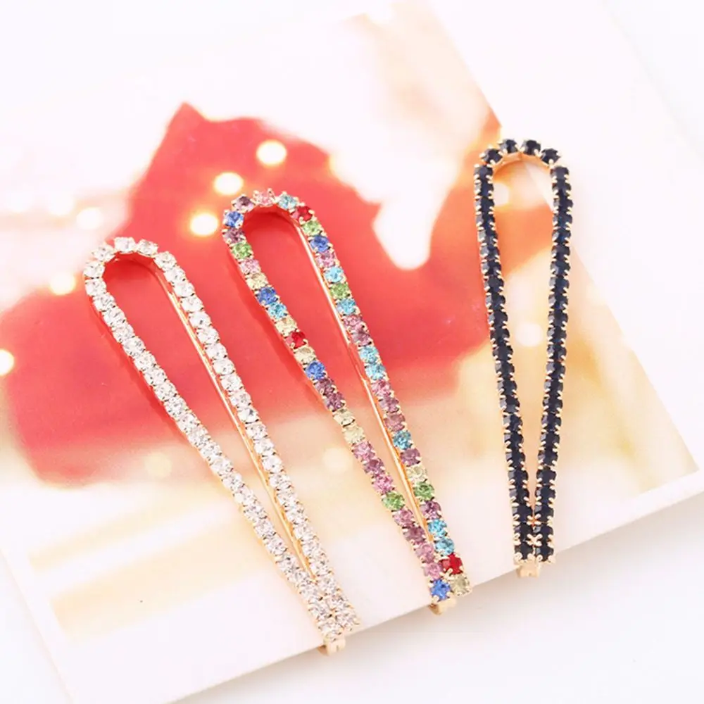 

1Pc Women Fashion Crystal Rhinestone Hairpins Alloy Barrette Hair Clips Beautiful Rhinestone U-Hair Clip Girl Hair Accessories