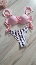 Bandeau Swimsuit Bikini-Set Lace Push-Up Ruffle High-Cut Women Female Striped F72 Bra-Cup
