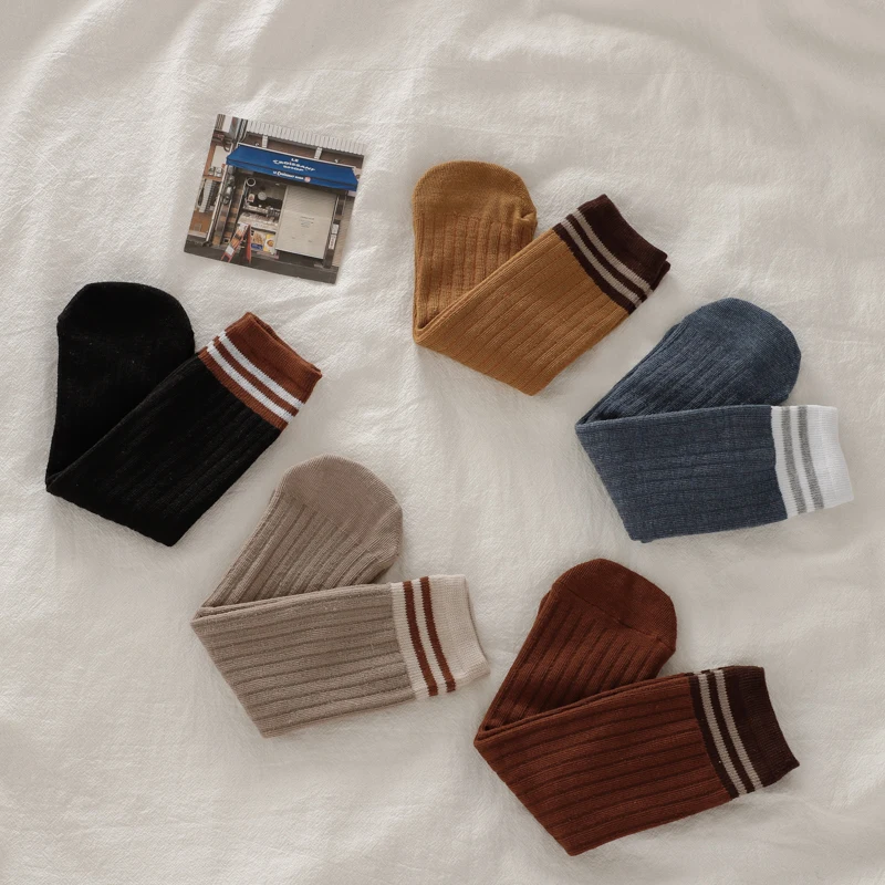 Пять пар тонких длинных Хлопковых Носков для девочек на осень и зиму