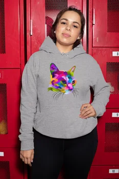 

Angemiel Wear Color Cat Portrait Gray Women 'S Hooded Sweatshirt