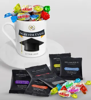 

Personalized Lecturer Turkish coffee Cup Selamlique Mixed Turkish Coffee House and Haribo Candy Gift Seti-1