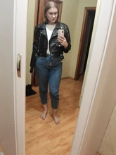 Jacket Short Winter Coat Faux-Leather Mozuleva Black Women Retro PU Turn-Down-Neck Loose