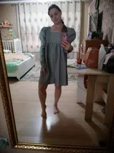 Plaid Dress Puff-Sleeve Square Collar Bclout Black White Sexy Vintage Autumn Casual Woman