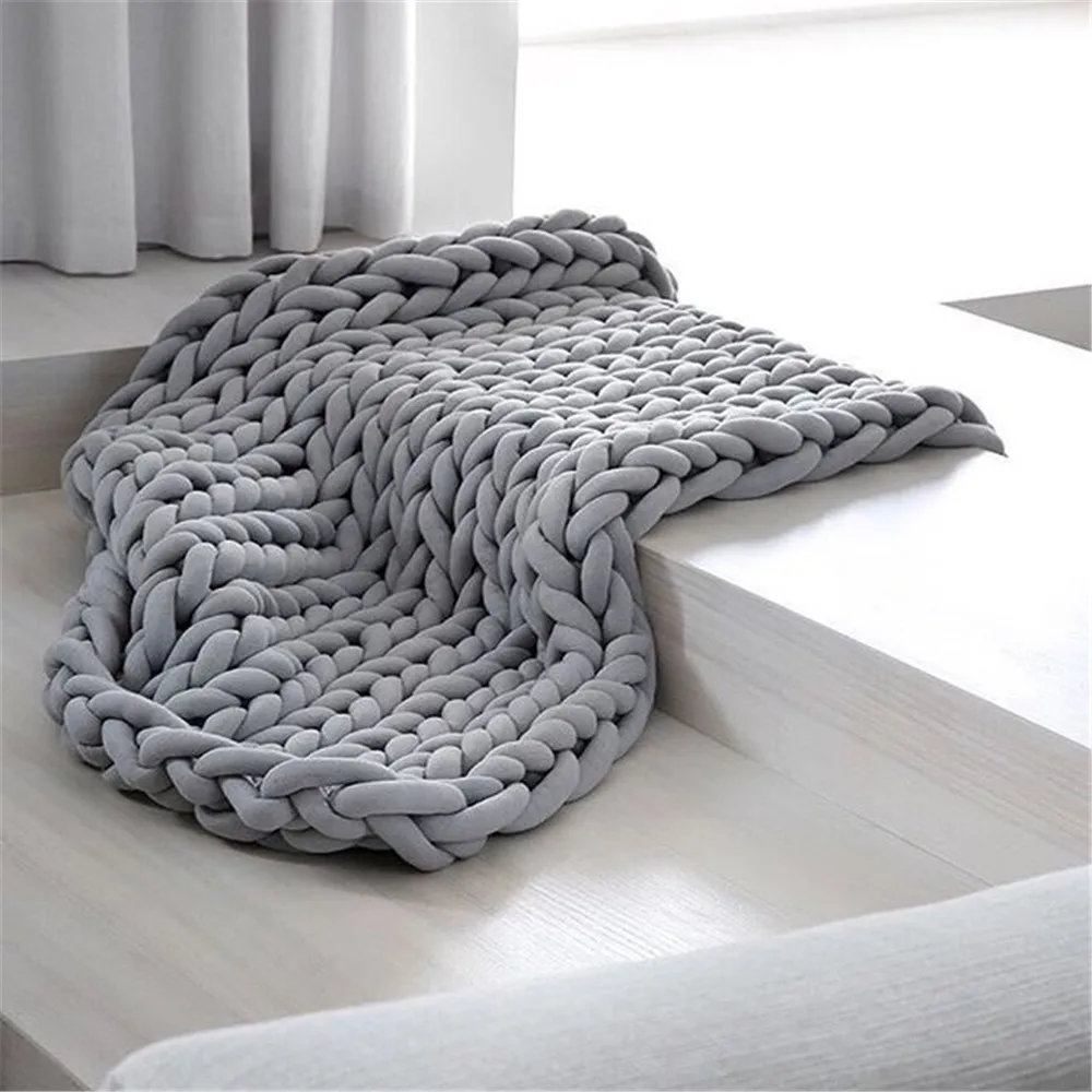 Модное одеяло крупной ручной вязки из толстой пряжи, похожее на шерсть, полиэстер, объемное вязаное одеяло s, зимнее мягкое теплое одеяло, Прямая поставка