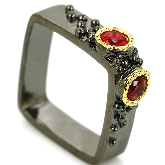 

6x6mm Sublime Antique Vintage Style Created Blood Ruby Tanzanite Gift For Sister Black Gold Silver Rings