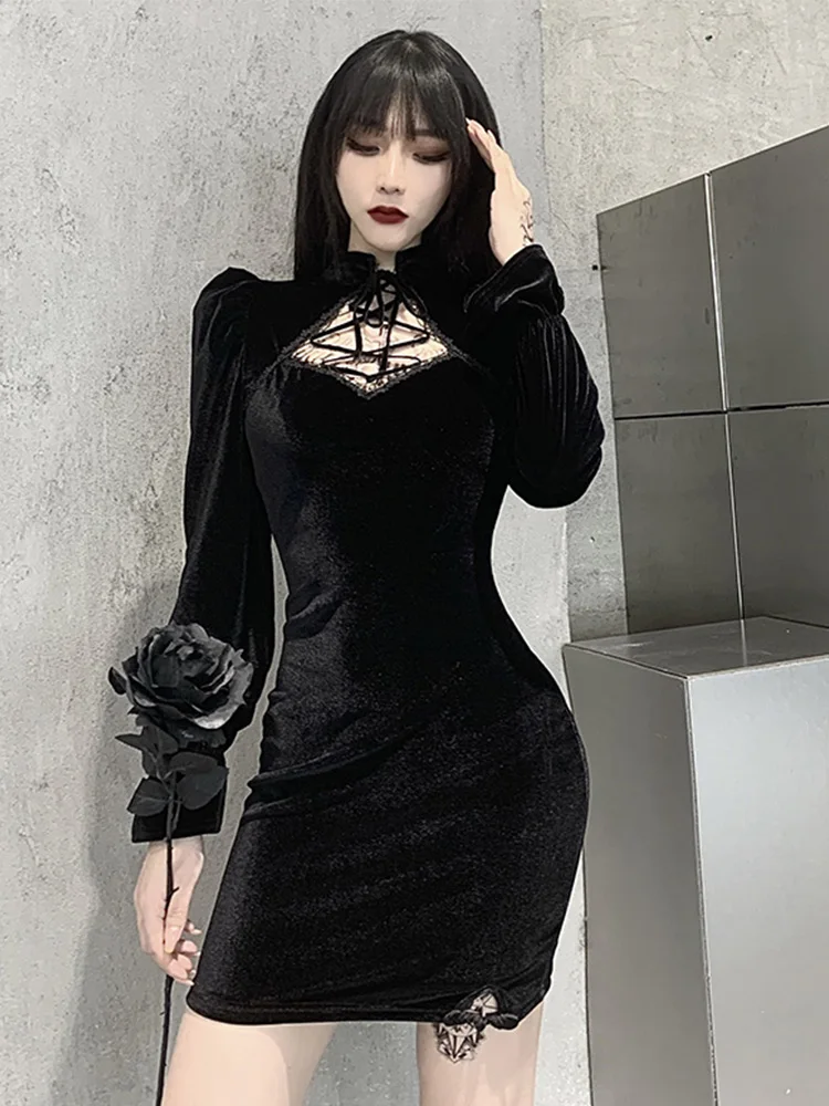 Black Velvet Gothic Dress 4