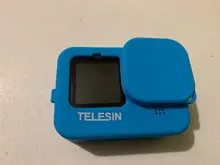 TELESIN Soft Silicone Case For GoPro 9 Lens Cap Blue Black Adjustable Handle Wrist Strap