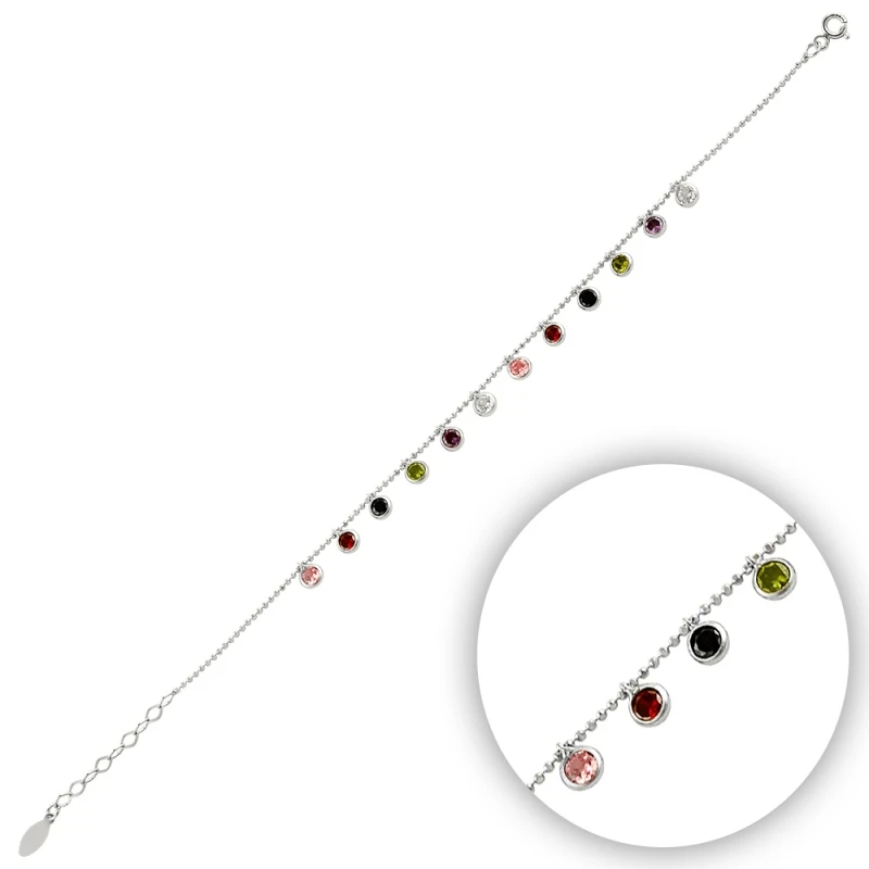 

Silver 925 Sterling Dangle Round Zircon Stone Bracelet