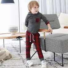 Hoodie Gifts Long-Sleeve Plaid/dinosaur-Pants Baby-Boy Outfits Grey Soft-Spring 2pcs-Set