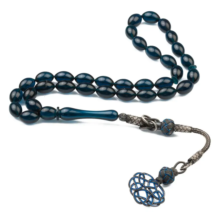 Голубой бисерный Янтарный розам (Tasbih) с серебряной кисточкой 1000k модная Турецкая