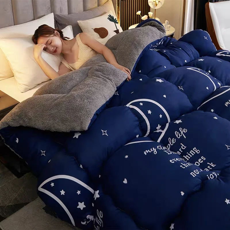 Twin Queen King Size Thicken Warm Patchwork Quilt Duvet home Luxury Printed Lamb wool Autumn Winter Blanket Bedding Comforter bed comforter wool cotton blanket