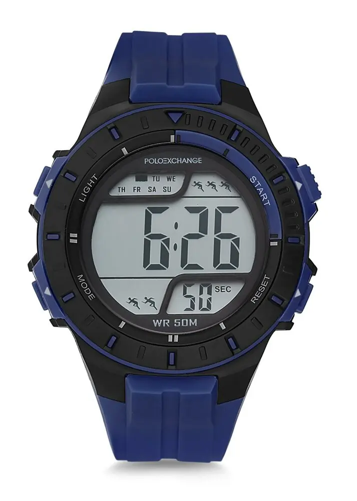 

Polo Exchange PX-DR316G-05 Men's Watch, 45 mm PVC Case, Digital, 3 ATM Water Resistant, mineral Glass, Navy Blue
