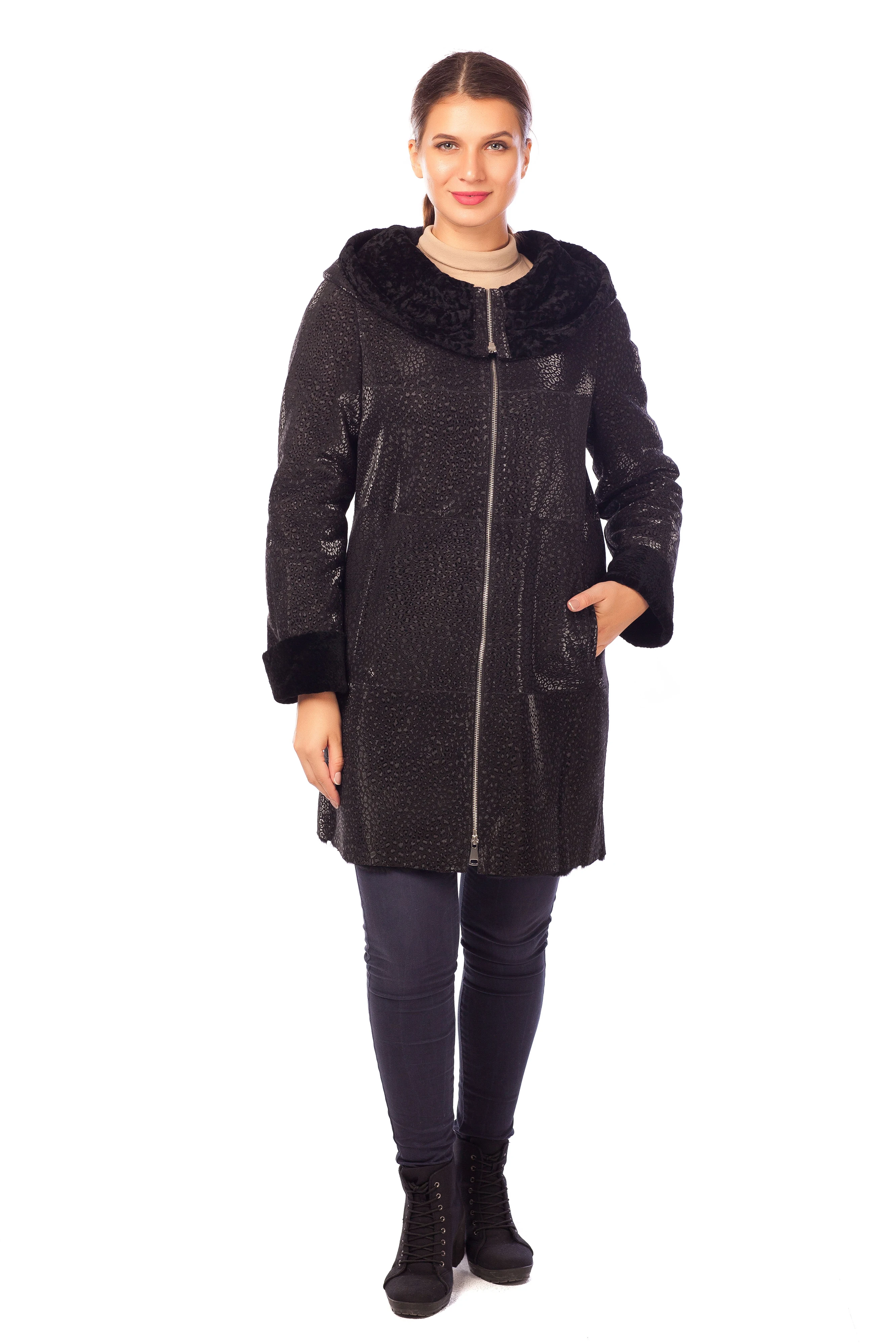 

Women long brown tuscany fur hand mader real genunıe coat winter season