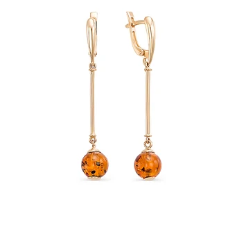 

Gold earrings with amber sunlight sample 585 test