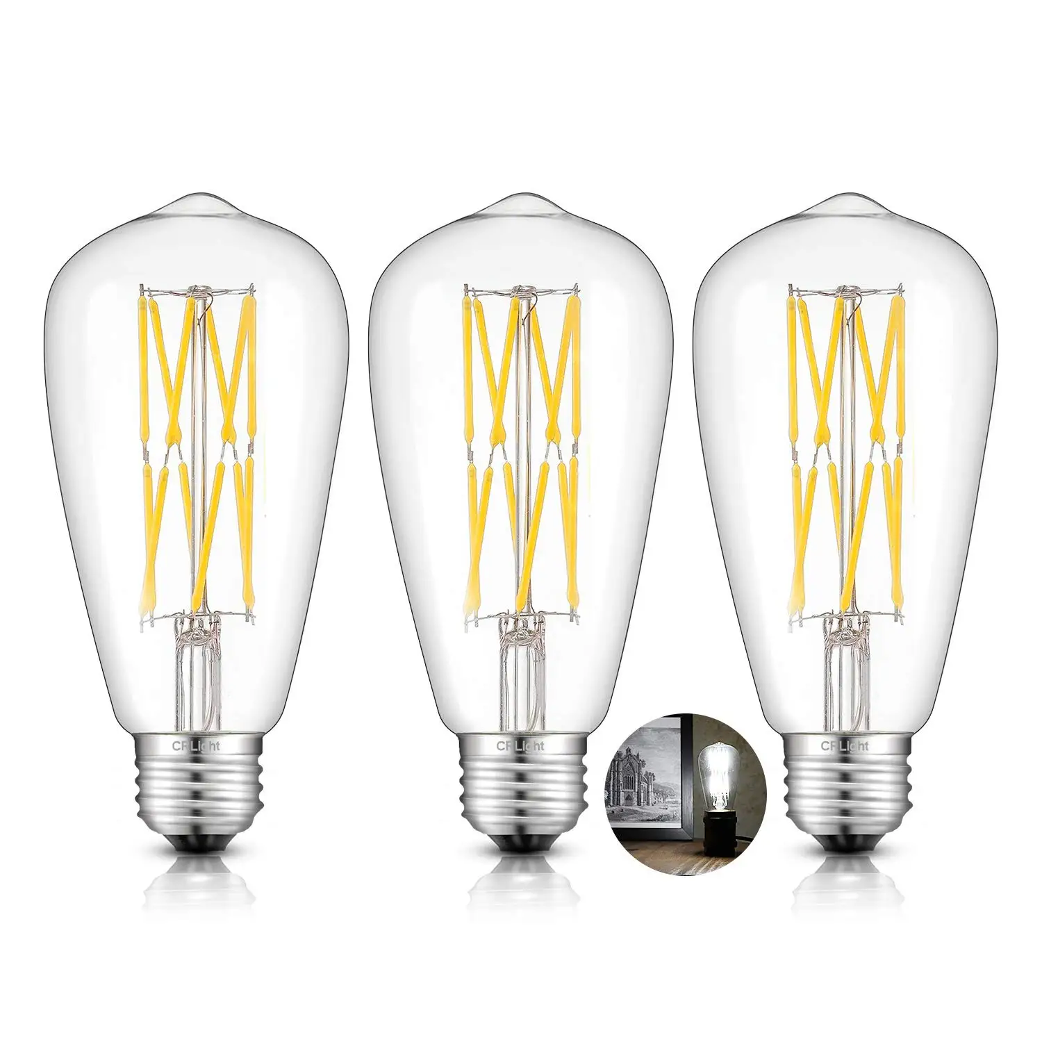 

Warm White, E26 Medium Base Antique ST64 Clear Glass LED Double-layer Spiral Filament Bulbs, Smooth Dimming Version, 3 Pack