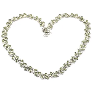 

16x10mm Luxury 34g Created Green Amethyst White CZ Woman's Engagement Silver Necklace 18-19inch