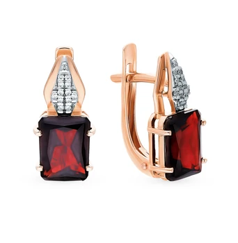 

Gold earrings with cubic zirconia and Garnet sunlight sample 585